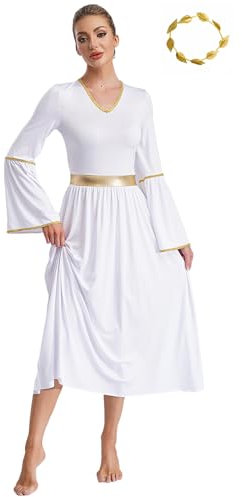 ranrann Femme Déguisement Ange Blanc Noir Robe + Serre-tête Auréole d'Ange Costume Halloween Carnaval Cosplay Blanc S