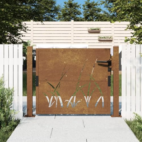 AJJHUUKI Hardware,Fencing & Barriers,Gates-home-Garden Gate 105x80 cm Corten Steel Grass Design