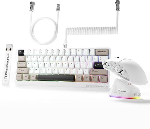 MAMBASNAKE x Attack Shark X60HE Rapid Trigger Tastiera Wireless e Mouse da Gioco X11 con Cavo Spirale 8K, Tastiera RGB QWERTY con Magnetic Switch di RT 0,01mm, Mouse Sensore PAW3311 22K DPI - Bianco