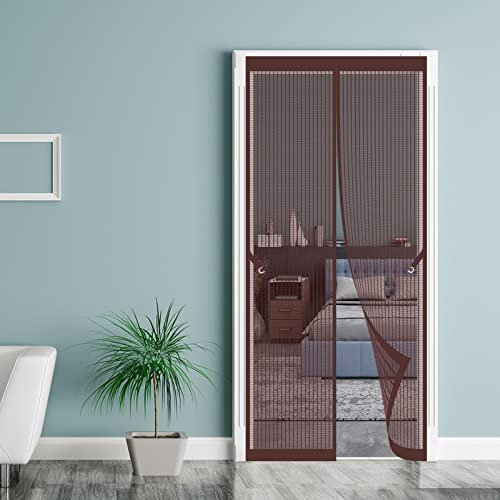 Moustiquaire magnétique - 200 x 250 cm - Facile à installer - Avec aimants - Moustiquaire anti-mouches pour portes en bois/fer/métal - Marron