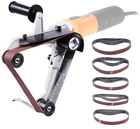 VEVOR Belt Sander Adapter for Angle Grinder, US 5/8-11 Thread Pipe Tube Sanding Attachment with 10PCS Sanding Belts (60/120/240/400/600 Grits) for Metalworking, Rust Removal