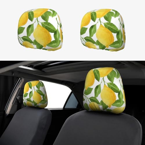 peiyeety Housse de Protection pour Appui-tête de siège de Voiture, Motif Arbre Jaune Citron, Broderie personnalisée, Douce et Respirante, 2 pièces, Accessoires Automobiles