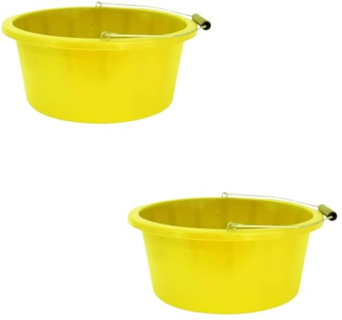 Shallow/Feeder Bucket – 15L (3 Gallon) Heavy-Duty Multi-Purpose Tub with Strong Gripper Handle-Stackable & Durable Variants-Stable for horses or plaster bucketYellow Pack of 2