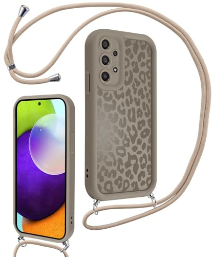 Xylota Handyband für Samsung Galaxy A52 5G/A52 4G/A52s 5G Hülle mit Band, Silikon Aesthetic Leopard Muster Design Handyhülle mit Kette Kordel, Schutzhülle für Samsung A52s 5G 6,5'' zum Umhängen, Braun