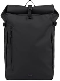 Sandqvist Stream Slim Rolltop Backpack 16”, 26L, Black, Waterproof Laptop Backpack, 16 Laptop Compartment, Recycled Materials