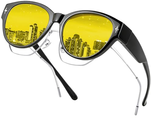 Aullwyr Polarisées Surlunettes Conduite de Nuit - Surlunettes de Soleil Verre Jaune Anti-éblouissement Lunette Vision Nocturne pour Homme Femme