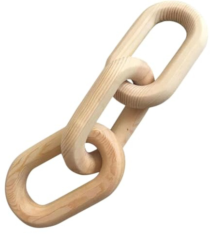 STOBAZA Rustikale Holzdekoration mit 3-Gliedriger Holzkette in Beige als Wand und Tischdeko für Wohnzimmer und Regalgestaltung mit Natürlicher Textur