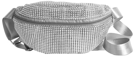 Bauchtasche Für Damen, Gürteltasche mit Glänzenden Strasssteinen Verstellbarer Gurt Hüfttasche Umhängetasche Fanny Pack für Damen Party Festival Travel (Silber)