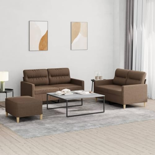 QJBSAVVA 3tlg Sofagarnitur Braun 158 cm Big Sofa Couch & Hocker mit Kissen Robustes Sperrholzgestell Atmungsaktiver Stoff Modernes Design Für Wohnzimmer Schlafzimmer