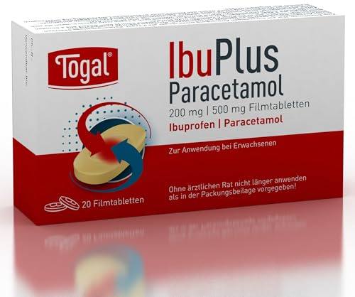 Togal IbuPlus Paracetamol 20 Filmtabletten gegen Schmerzen | Stark, schnell, längere Wirkdauer und gut verträglich. Hilft gegen Rücken-, Gelenk-, Kopf-, Regel- und Zahnschmerzen