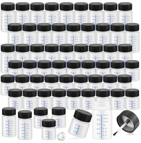 Aboiled 60 Pcs Touch Up Paint Bottles with Applicator Brush and Lids 2 Oz and 1 Oz Liquid Capacity Plastic for Fixing Wall Stone