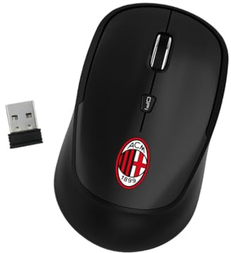 TECHMADE AC Milan - Mouse Wireless Ufficiale | Design Ergonomico | Tecnologia Senza Fili | Sensore Ottico Preciso | Compatibile con PC e Mac | Tasti Silenziosi, Nero, Plastica (NERO)