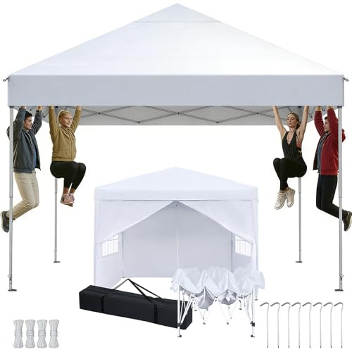 Kidsgigglz Pavillon 3x6 m, Pop-Up Faltpavillon Stabil, winterfest & UV-Schutz, Höhenverstellbar Gartenpavillon mit Seitenwänden & Reißverschluss, Rolltasche, Partyzelt für Sommerfest Gartenparty, Weiß