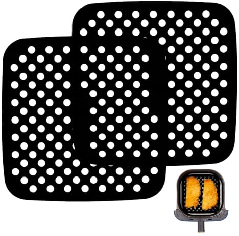 Tapis en Silicone pour Friteuse à Air,2 pièces de Tapis en Silicone Réutilisables Air Fryer Liner,pour Friteuses à Air, Cuiseurs à Vapeur et Moules à Gâteaux,21.5x21.5cm,Noir