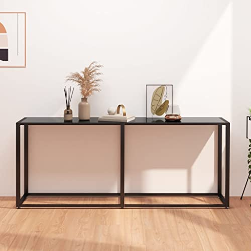 Zeehear Table console noire en verre trempé, 180 x 35 x 75,5 cm, table d'appoint stable pour salon, couloir et entrée, design moderne