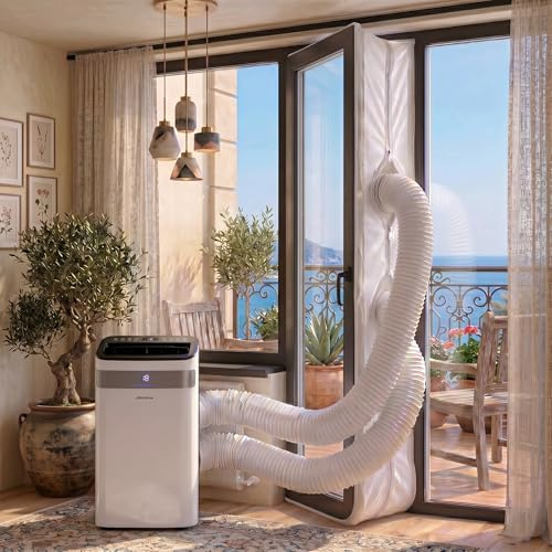 Klimaanlage Fensterabdichtung 600cm (2 Schläuche) AC-Lock 600 2H, Türabdichtung für mobile Klimageräte an Balkontüren, Hot Air Stop Fensterabdichtung Klimaanlage für Mini Klimaanlage