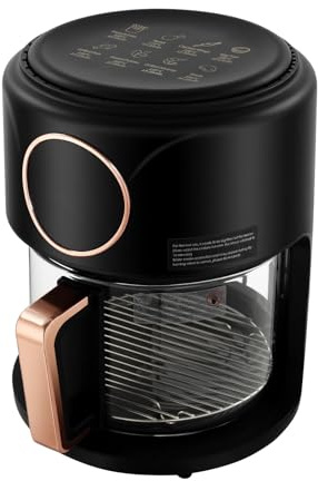 Friteuse à air chaud, en verre, 1200 W, avec écran tactile LCD, 6 programmes et température de 80 à 200 °C, cuisson saine sans huile, pour des frites croustillantes, du poulet et des ailes de poulet