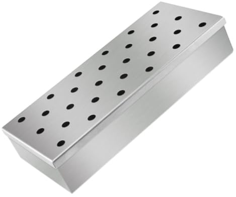 CAXUSD Stainless Steel Smoker Box for Bbq Wood Chips with Pellet Box Design, Suitable for Hot and Cold Smoking Ribs and Cheese, for Grilling and Barbecue Outdoors