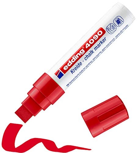 edding 4090 Kreidemarker - rot - 1 Kreidestift - Keilspitze 4-15 mm - breiter Kreidestift für Tafel abwischbar - zum Beschriften von Fenster, Glas, Spiegel - Tafelstift mit deckenden Farben