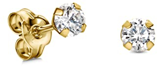 MIORE Schmuck, Ohrringe Damen, Ohrstecker Gold 375 9 Kt Gelbgold, Damenohrringe mit Solitär Zirkonia in Krappenfassung, goldene Ohrstecker Damen, Ohrschmuck