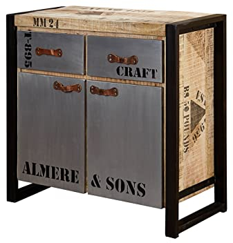 MASSIVMOEBEL24.DE | Factory massives Sideboard #131 - Natur, Bedruckt | aus Mango-Holz | 2 Schubladen - 2 Türen | 90x40x85cm | Kommode Tv-Sideboard Wohnzimmer-Schrank