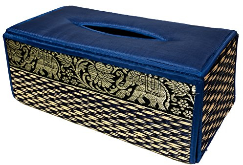 CCcollections Handgefertigte Schutzhülle für Taschentuchboxen aus Schilfrohr – umweltfreundliche Materialien (Blau)
