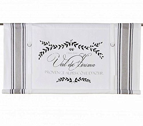 Scheibengardine Raff Gardine Raffrollo Vorhang 'Provence' 100 x 90 cm (BxH) weiß schwarz grau mit Aufdruck Baumwolle Landhaus Shabby French Vintage Retro Antik Nostalgie