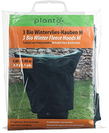 planto PRO Bio Wintervlies-Hauben Gr. M (à 0,8 x 1,0 m) mit Zuziehkordel, Extra Stark, Winterschutz für Kübel- und Beetpflanzen, Frostschutz, 3er Set