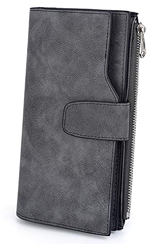 UTO Geldbörse Damen Groß mit Vielen Kartenfächern PU Leder Capacity Karte Phone Halter Münze mit Schnappverschluss