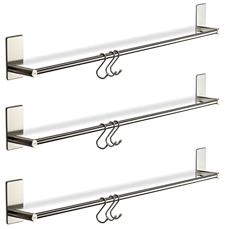 3 x Listel à Crochets TALIDA Acier Inox Autoadhésif avec 3M Patin Adhésif 745 mm avec 3 Crochets Portemanteau de SO-TECH®