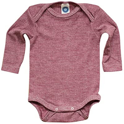 Cosilana, Baby Body Langarm, KBA Baumwolle, kbT Wolle, Seide (Weinrot Meliert, 98-104)