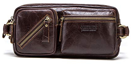 FANDARE Gürteltasche Bauchtasche Brusttasche Herren Sling Bag wasserdichte Geeignet Hüfttasche Junge Umhängetasche Leder für Joggen Wandern Radfahren Reisen Dunkelbraun