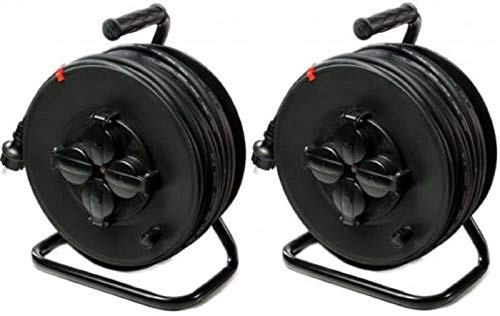 2 x 50 m 4-fach Schuko Kabeltrommel Baustellen Verlängerungskabel IP44 H07RN-F 3G1,5, schwarz (für den Außenbereich und den Einsatz auf Baustellen) (2, 50 m Kabeltrommel SCHWARZ IP 44)