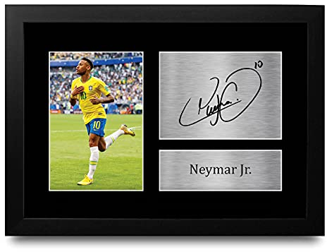 HWC Trading A4 FR Neymar Jr Brasilien Geschenke gedruckt Autogramme Bild für Fans und Unterstützer - A4 Eingerahmt