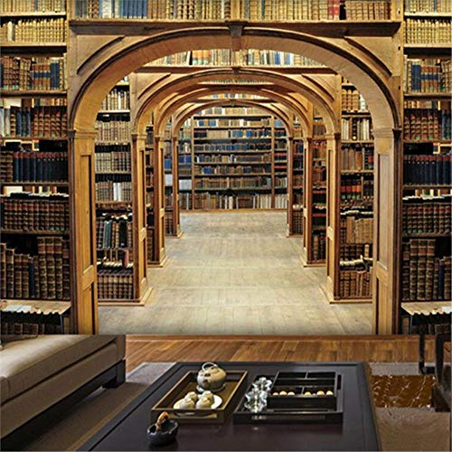 PSiFound® Fototapete 3D Effekt Retro Bibliothek Bücherregal Muster (350x256cm) Vlies Tapete Wandtapete Moderne Wanddeko Design Wand Dekoration Wohnzimmer Schlafzimmer Büro Flur Architektur