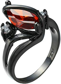 Beydodo Ring Damen Vergoldet mit Stein, Verlobungsring Blatt Ring mit Marquise Rot Zirkonia Partnerring Schwarz Eheringe Nickelfrei Gr.62 (19.7)