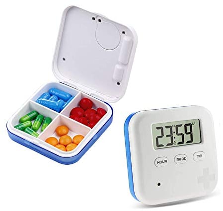 Zeerkeer Pilulier électronique avec rappel 5 fois par jour pour médicaments électroniques et portable avec rappel (Bleu)