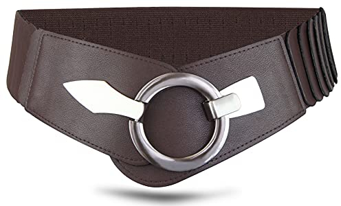 Vanessa & Melissa Elastischer Damen Taillengürtel, ca. 6 cm breiter Hüftgürtel mit silberner Ring-Schließe, Stretchgürtel (75 cm (für Taillenweite 75-90 cm), Kaffee)