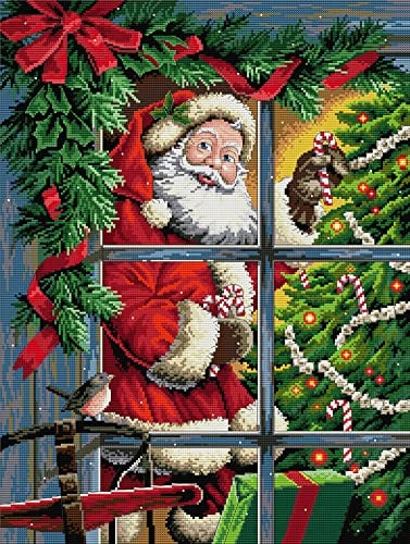 Awesocrafts Kreuzstich Stickpackungen, Weihnachten älterer Weihnachtsmann Bilder Vorlagen Stickerei Set Zählmuster