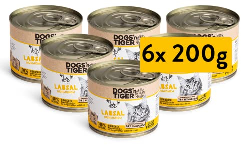 Dogs’n Tiger Adult, Premium Nassfutter für ältere Katzen, Labsal, tiergerechte Rezeptur mit 70% Fleischanteil an Huhn – ohne Zucker, Getreide & künstliche Aromen, 6X 200g