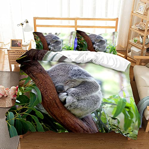 YJDCX Bettwäsche 135x200,Koala Bettbezüge Set Dschungel Wildlife Thema Grün Bettwäsche-Set Doppel Single Size Bettbezug Mit Kissenbezug 2 Stück Bettdecke für Schlafzimmer Dekor,Singlen 2 Stück (135x