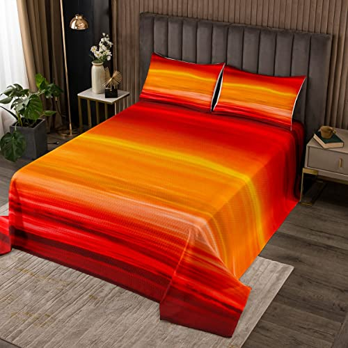 Loussiesd Orange Rot Druck Steppdecke Farbverlauf Orange Bettüberwurf Romantische Farbe Tagesdeck 170x210cm Wohndecke für Kinder Kinder Jungen Mädchen Mikrofaser Gelb Dunkelrot Raumdeko