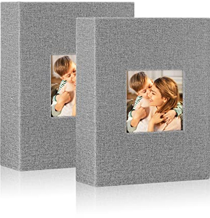 Lanpn Fotoalbum 13x18 cm 50 2 Packungen, Leinen Einstecken Einsteckalbum für Hochformat 50 13 x 18 Fotos Grau
