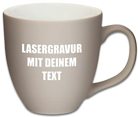 Mahlwerck XL Jumbotasse, selbst gestalten, große Porzellan-Kaffeetasse mit matter Oberfläche, Tasse personalisieren mit Namen, Geschenk, 400-450ml, mit eigener Textgravur, Warm Grey