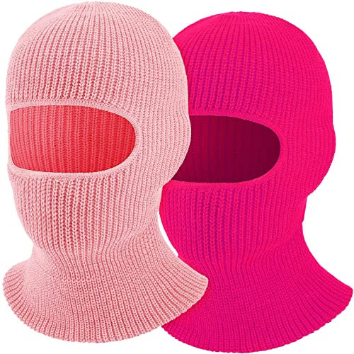 TSLBW 2 Pcs Balaclava Cagoule Masque Visage Masque De Ski Coupe-Vent Cagoule Hiver Tricoté Cagoule Chaud Visage Couverture Cache-Cou pour Cyclisme Moto Ski Sports De Plein Air Pink and Rose