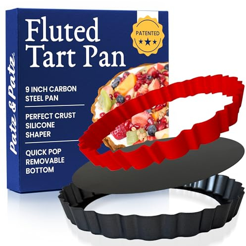 Patz&Patz Fluted Tart Pan with Removable Bottom – 9 Inch Tart Pans for Baking Tarts, Quiches & Pies