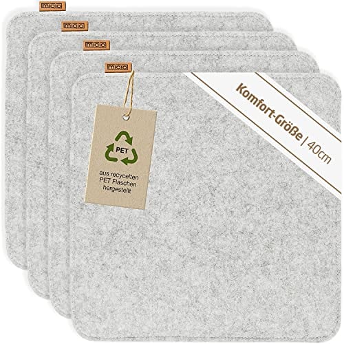 Miqio Design Sitzkissen Rechteckig aus Filz mit Antirutschnoppen | Nachhaltig aus recycelten PET Flaschen | 40x40 cm | 4er-Set | Waschbare Stuhlkissen rutschfest | Sitzauflage für Bank und Stuhl