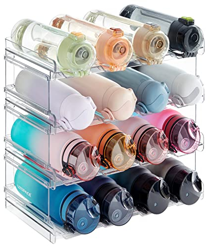 Lifewit Organizador apilable de botellas, congelador, despensa, portavasos de plástico para almacenamiento en encimera, armario, paquete de 4, cada estante tiene capacidad para 3 contenedores