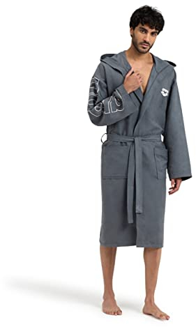 ARENA Zeal Plus Unisex Microfibre Bathrobe, Quick-drying, Comfortable, Lightweight, Grey-White, L