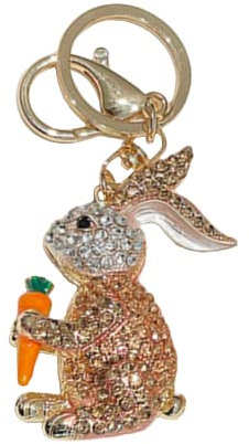 ZDHC Strass-Kaninchen-Schlüsselanhänger, glitzernd, niedlicher Hase, hält Karotte, Schlüsselanhänger, Anhänger für Handtasche, Rucksack, Autoschlüssel, Dekoration, Light Orange, One size